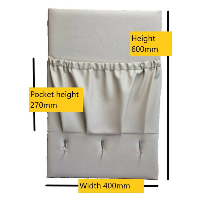 Marine Vinyl, 400mm (w) x 600mm (h) - Caravan storage pocket with Hooks