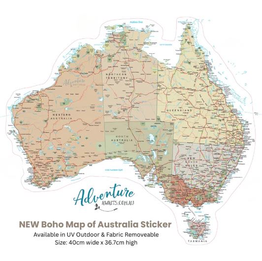 Large Boho / Earthy Tones Removable Aussie Map Sticker + Free Shipping - AMD Touring