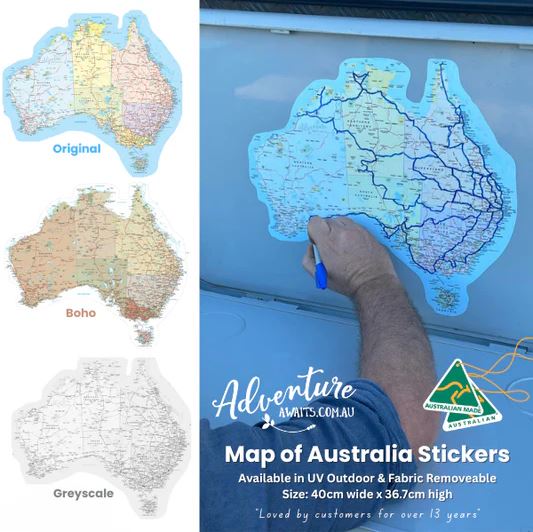 Large Boho / Earthy Tones UV Protected Outdoors Map Of Australia Sticker + Free Shipping - AMD Touring
