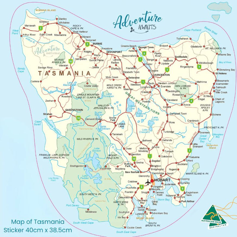 Tasmania Travel Map Sticker - AMD Touring