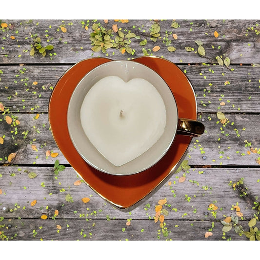 Teacup Candle - Candle in a Teacup - Heart Soy Candle- Orange/Rust/Gold - Peony & Lilac Fragrance - AMD Touring
