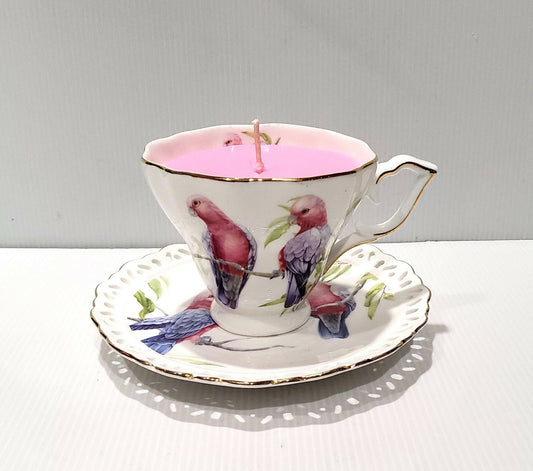 Teacup Candle - Candle in a Teacup - Soy Candle -Australian Birds - Linden Blossom Fragrance - AMD Touring