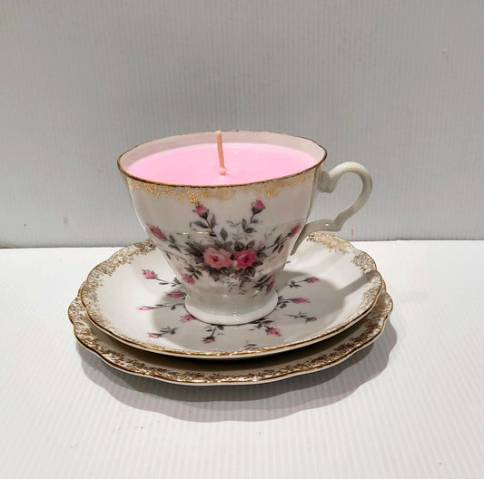 Teacup Candle - Vintage - Candle in Teacup - Soy Candle - Peony Bouquet - AMD Touring