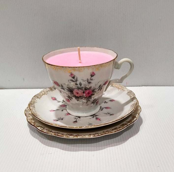 Teacup Candle - Vintage - Candle in Teacup - Soy Candle - Peony Bouquet - AMD Touring
