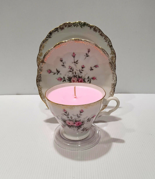 Teacup Candle - Vintage - Candle in Teacup - Soy Candle - Peony Bouquet - AMD Touring