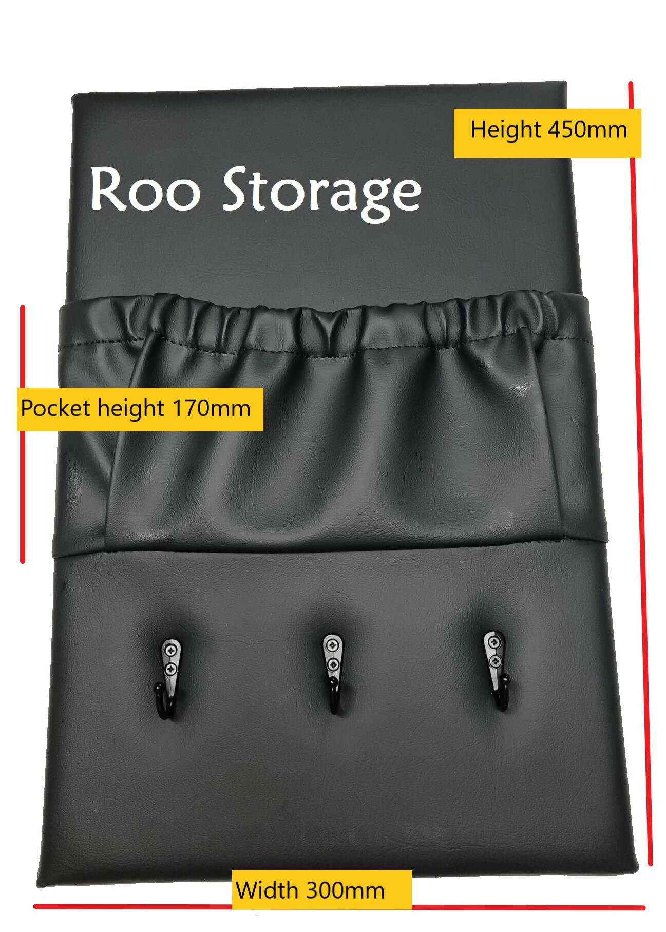 Synthetic Leather 300mm x 450mm Caravan Storage Pocket with Hooks - AMD Touring