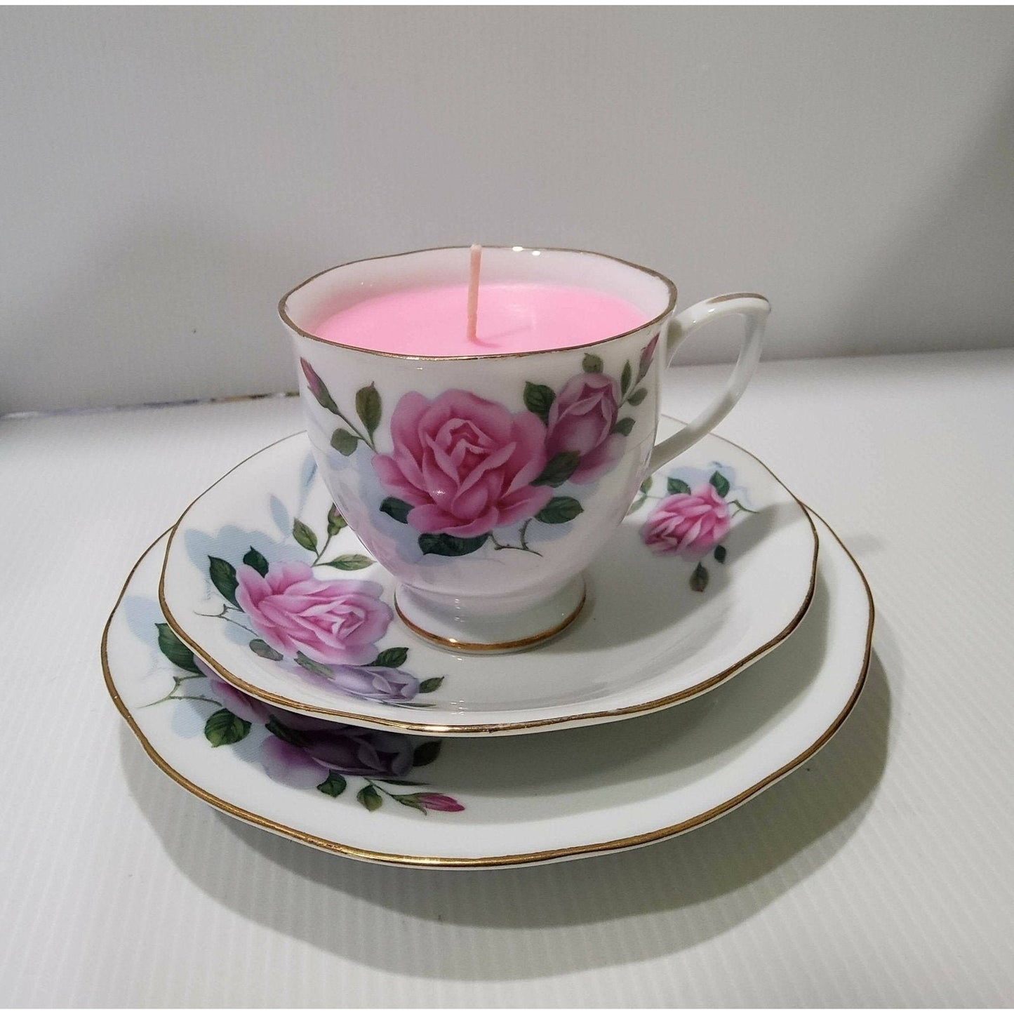 Teacup Candle - Handpoured soy candle - vintage china - English Peony & Blush Suede Teacup Candle - Soy Candle - Free Shipping - AMD Touring