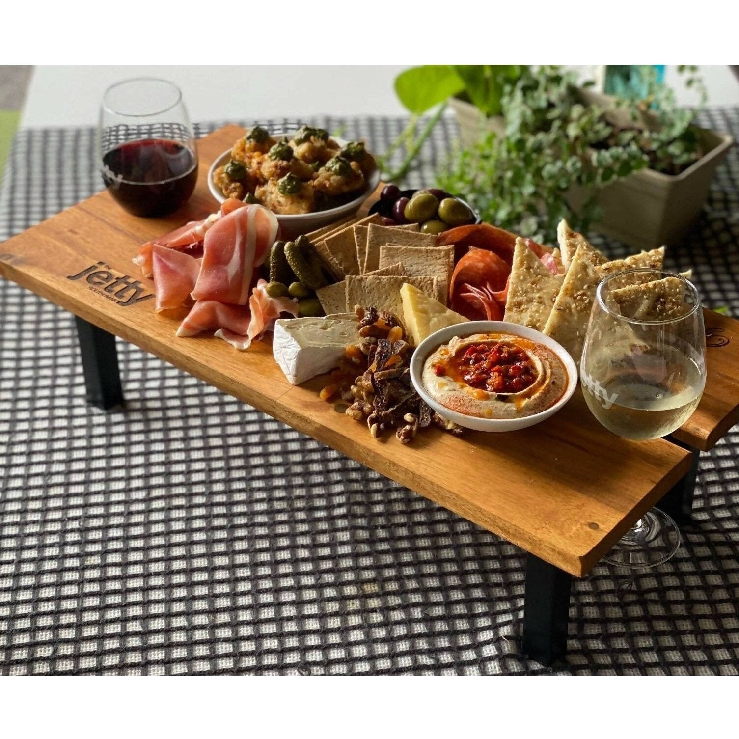 Wine Board / Grazing Board / Picnic Table Holds 2 x Wine Glasses with Legs. Personalised - AMD Touring