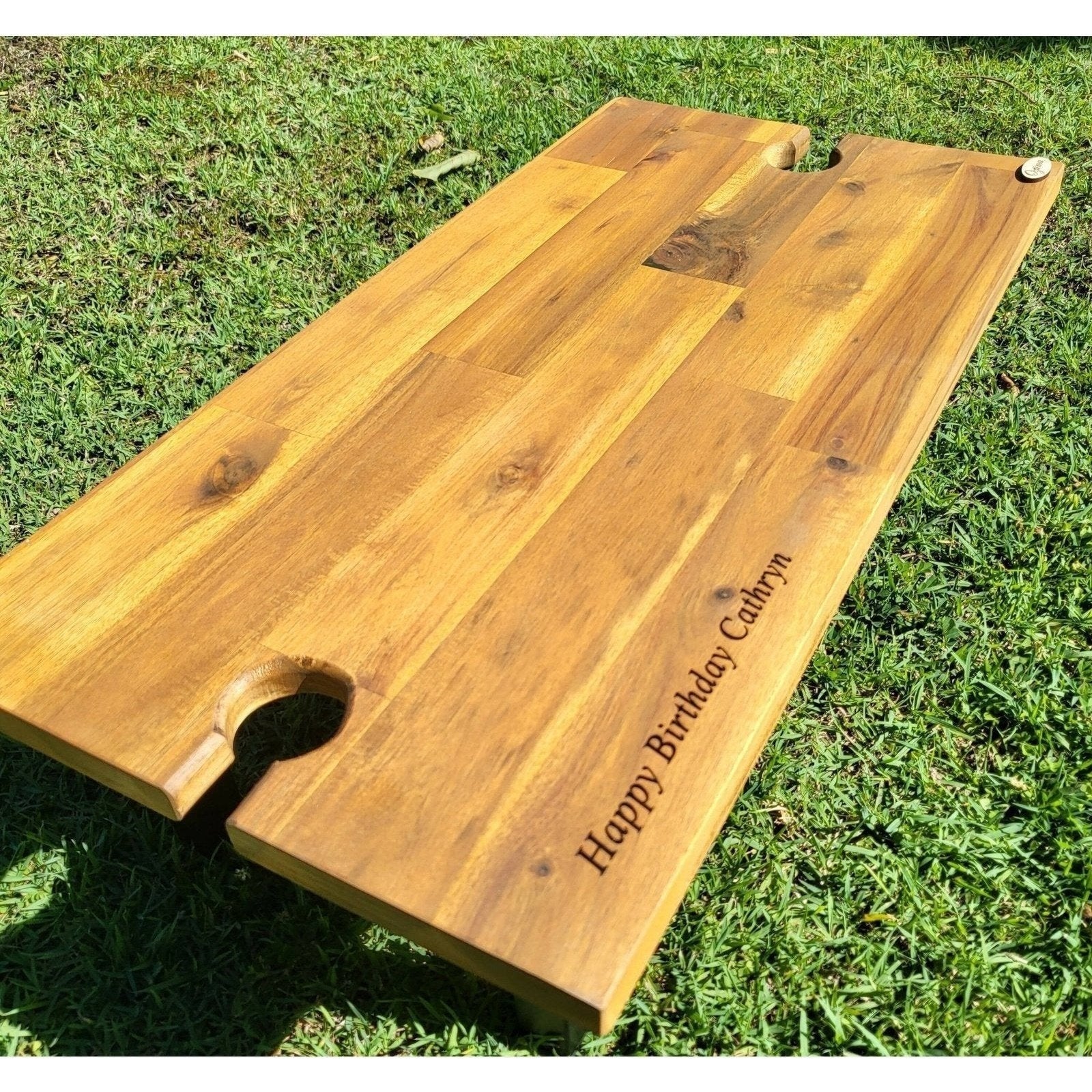 Wine Board / Grazing Board / Picnic Table Holds 2 x Wine Glasses with Legs. Personalised - AMD Touring